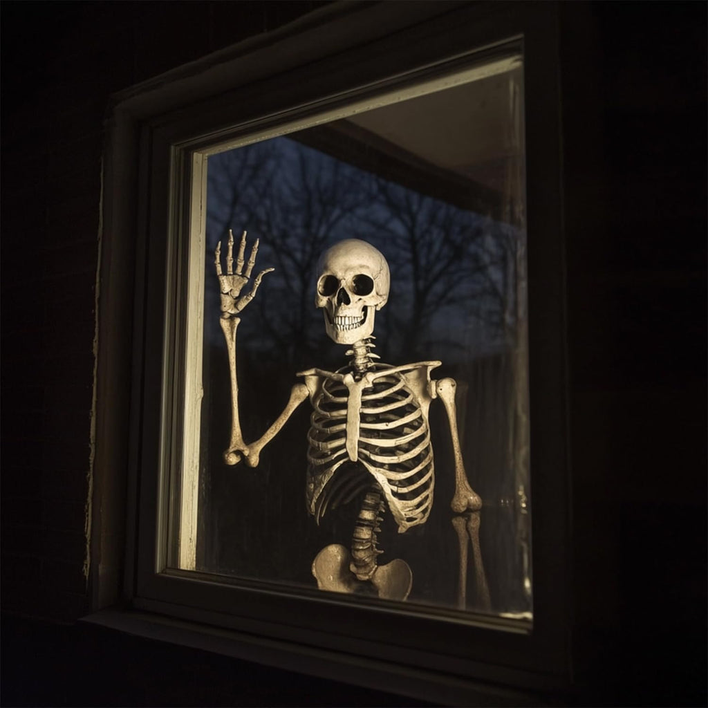 5.4Ft/170cm Posable Halloween Skeleton, Full Body Life Size Skeleton with Movable Joints for Indoor Outdoor Halloween