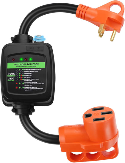 30 Amp to 50 Amp RV Adapter with Surge Protection | Surge Protection, Overload Protection, Heavy Duty, LED Indicator