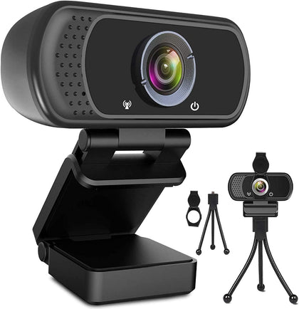 1080P Webcam with Microphone, HD Webcam Web Camera with Tripod Stand, Widescreen USB Computer Camera, Streaming Mic