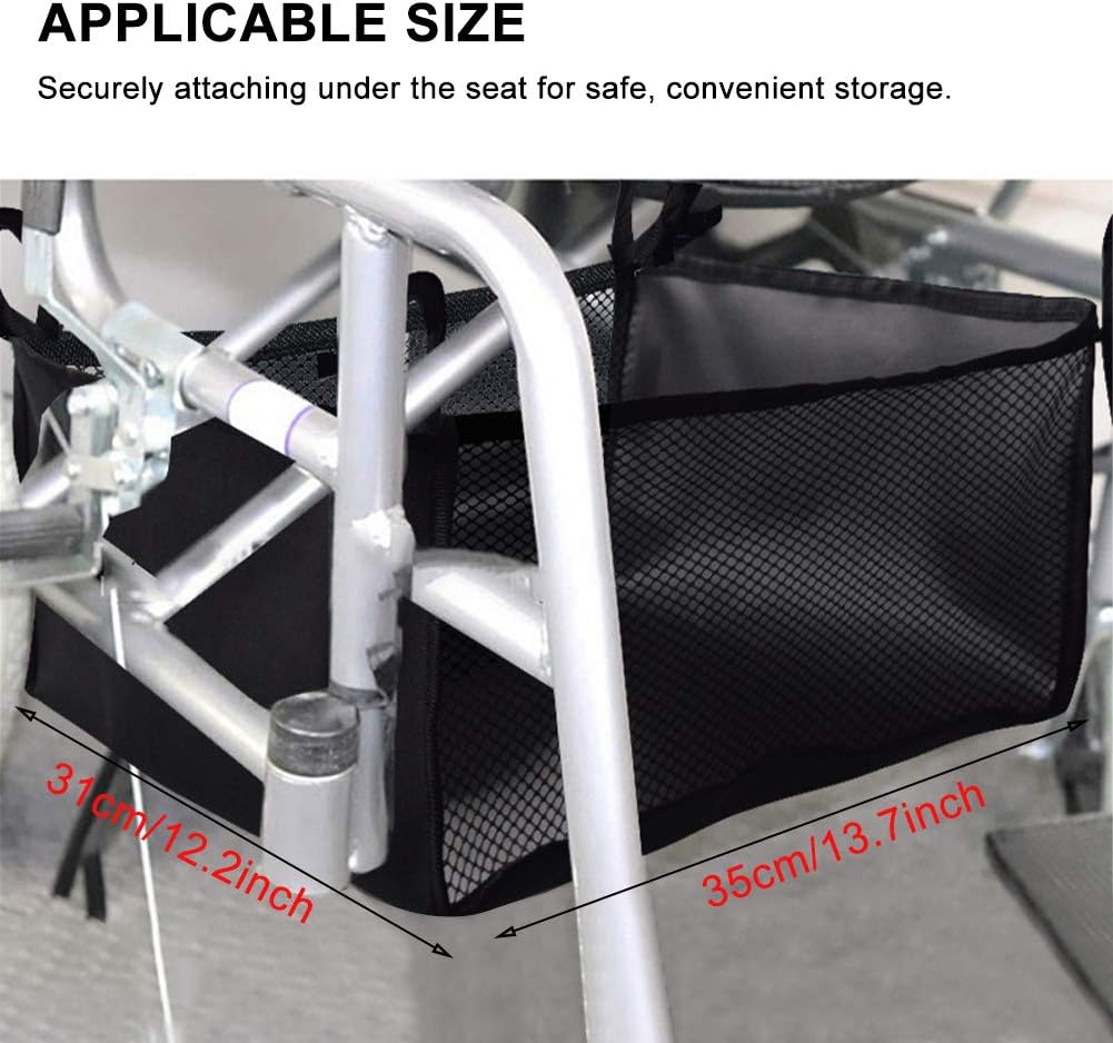 Wheelchair Bag, Rollator Seat Bag, Wheelchair Storage Bag, Side Storage Organizer, Lightweight and Heavy Duty Travel