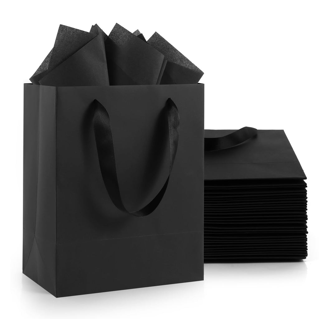 30 Pack Black Small Gift Bags with Handles and 30 Tissue Papers