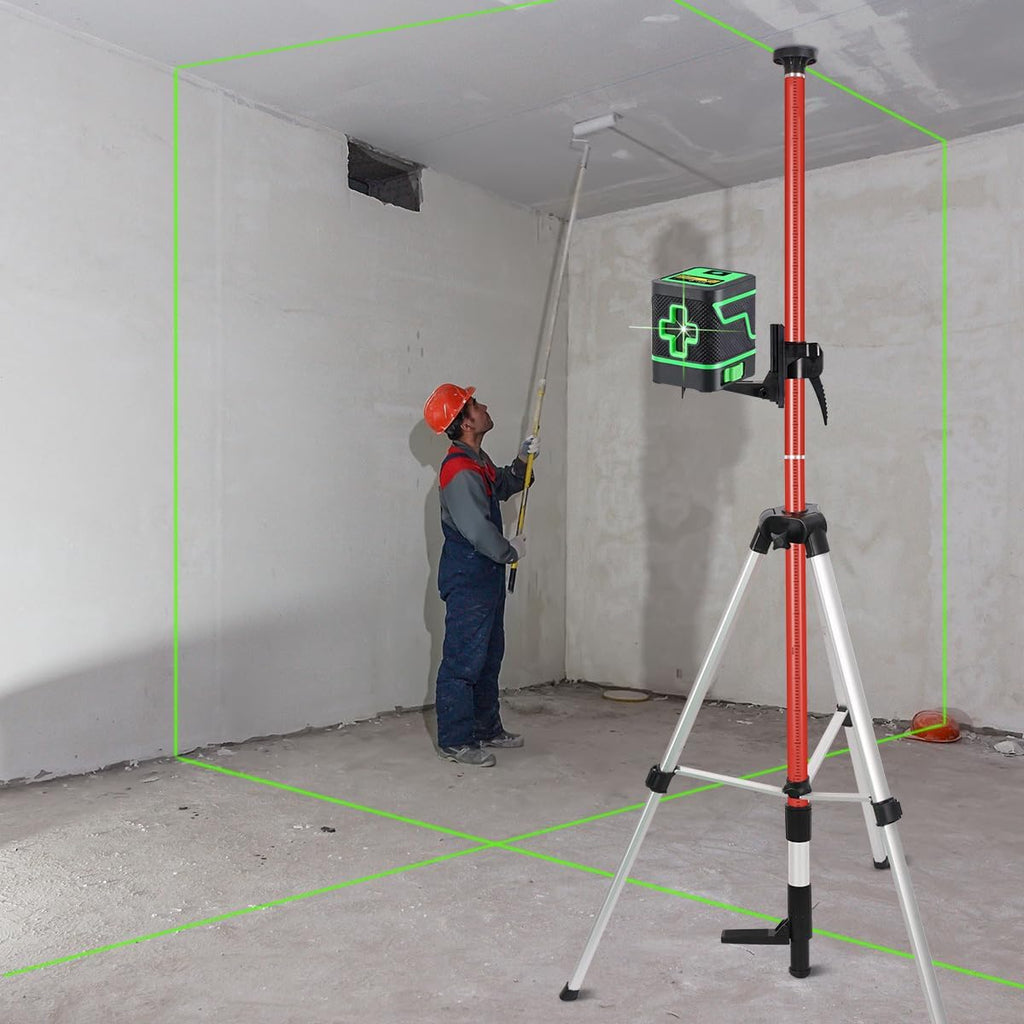 Laser Level Pole with Tripod, Telescoping Tripod | 12 Ft./3.7M with 1/4-Inch by 20-Inch Lasers' Mount for Rotary and
