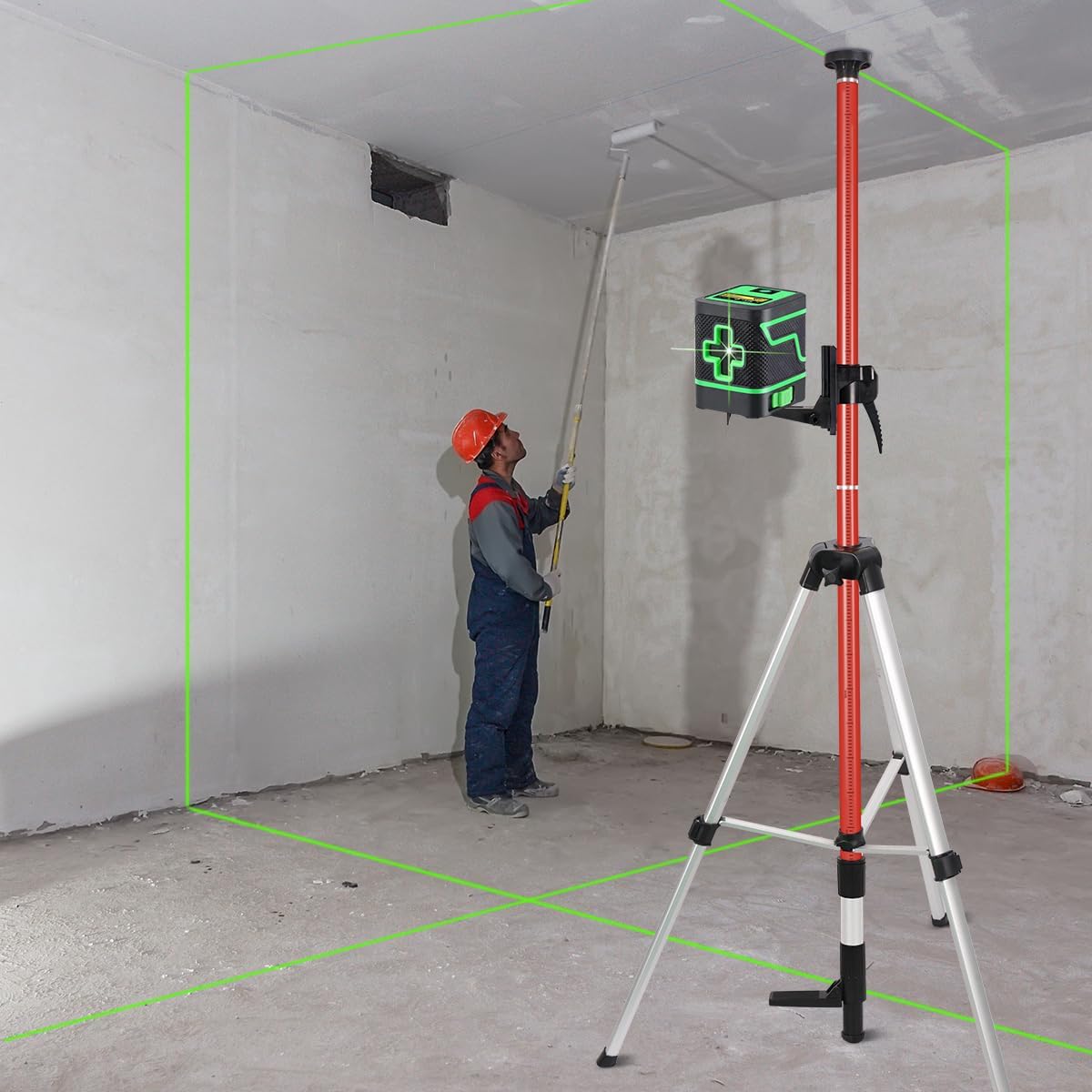 Laser Level Pole with Tripod, Telescoping Tripod | 12 Ft./3.7M with 1/4-Inch by 20-Inch Lasers' Mount for Rotary and