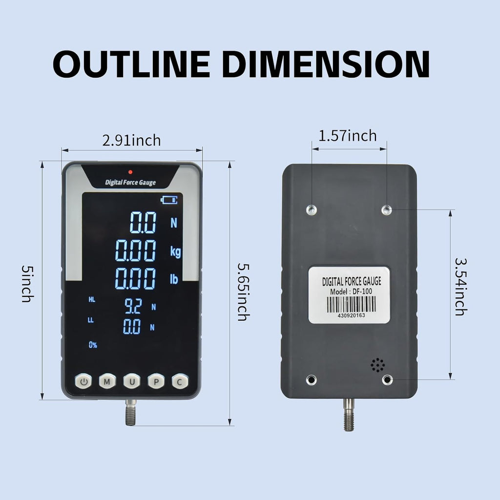 1000N/100Kg/220lb Digital Force Gauge, Large-Screen Push-Pull Meter with Data Output Function, 0.5% Accuracy