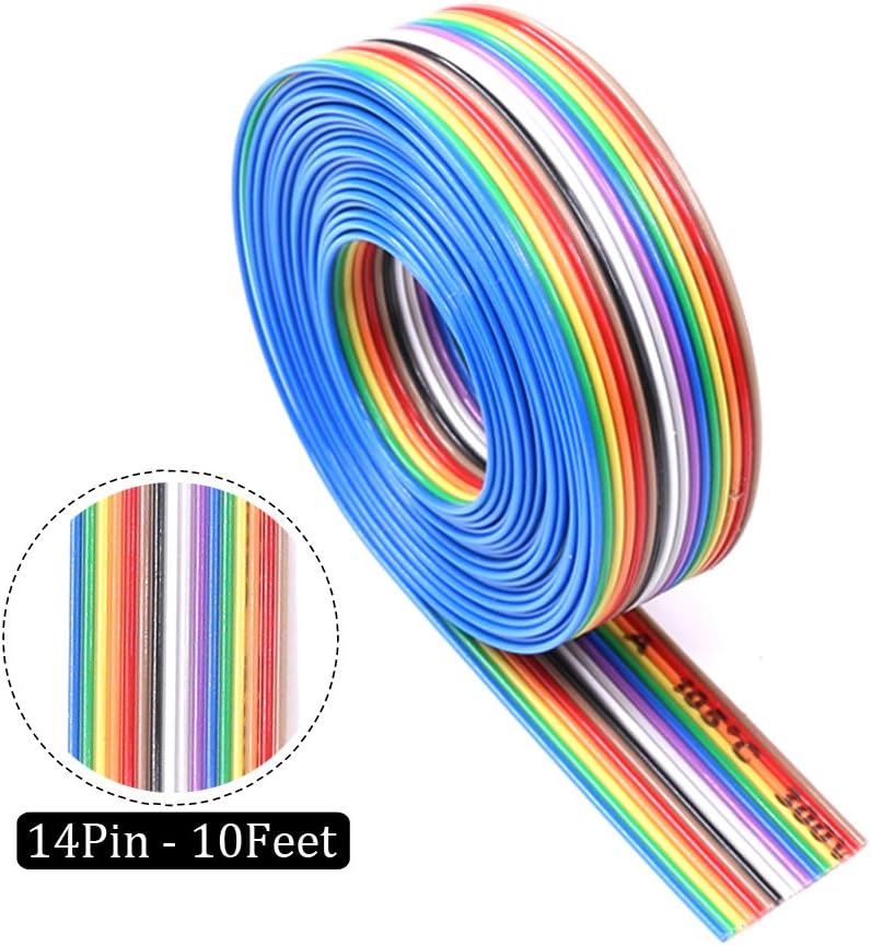 Glarks Professional IDC Crimp Tool with 48Pcs 2.54mm Pitch Dual Rows IDC Sockets 10 16 20 26 Pin Female Header+ Wire Rainbow Color Flat Ribbon IDC Wire Cable