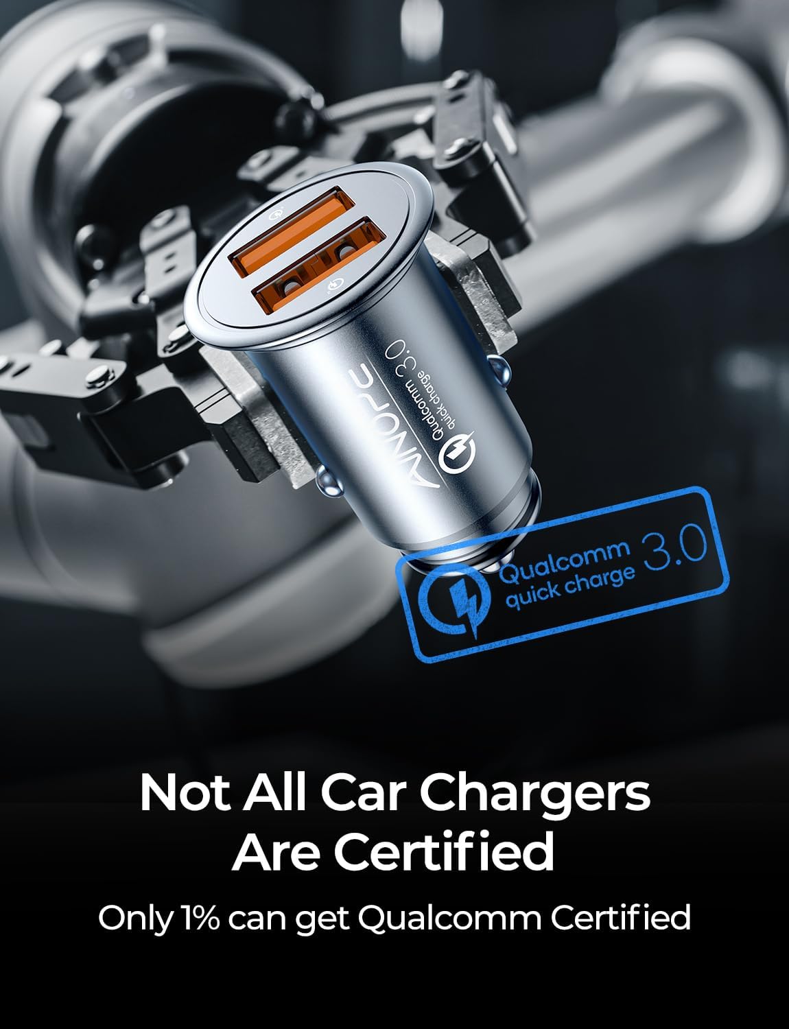 QC 3.0 USB Car Charger, 45W Cigarette Lighter USB Charger, Fast Car Charger for Android, [Mini & Aluminum Alloy] 12V
