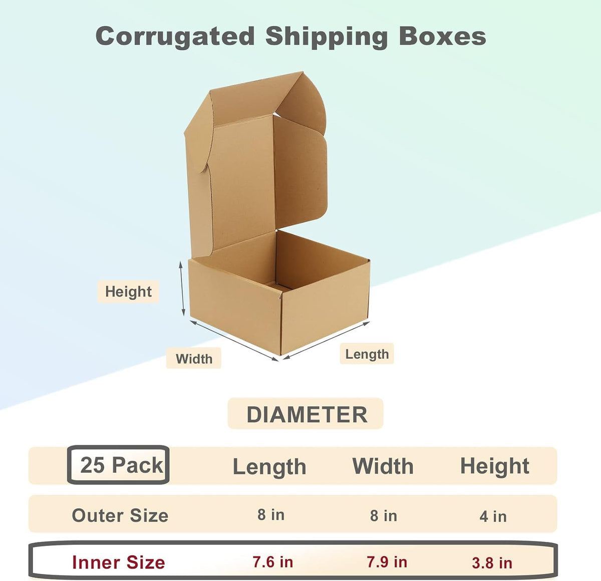 8x8x4 Inches Shipping Boxes Pack of 25, Small Corrugated Cardboard Box for Mailing Packing Literature Mailer