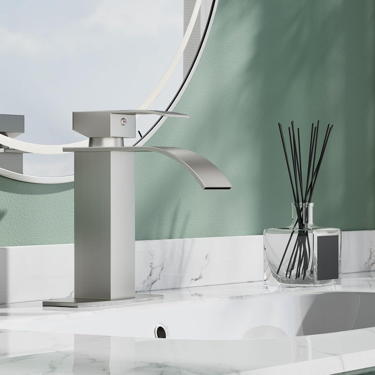 Brushed Nickel Bathroom Faucet 1 Hole Single Hole Vanity Faucet