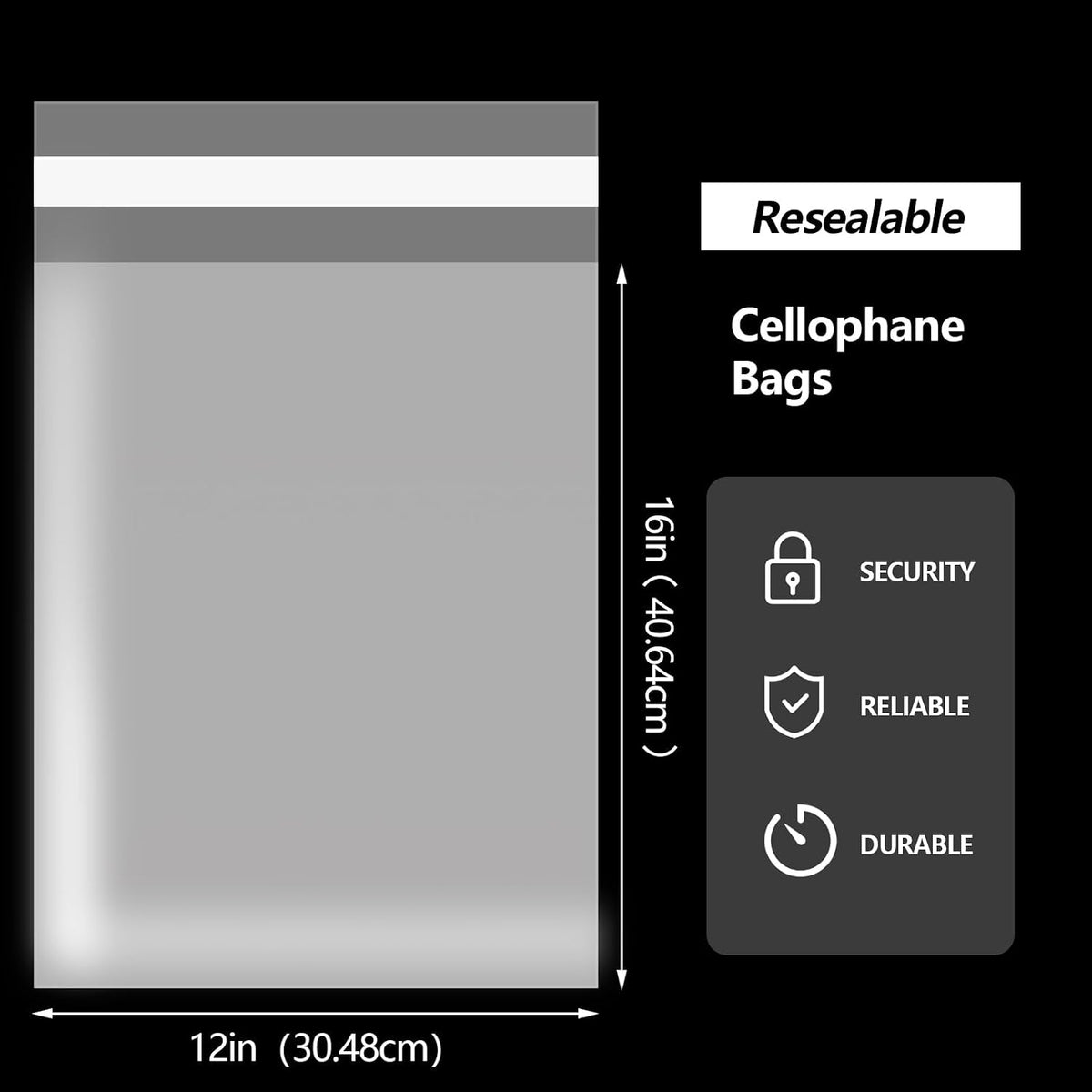 Clear Resealable Cellophane Bags 12x16 inches, 100 PCS OPP Self Seal Plastic Gift Packaging Goodie Bags, Perfect for