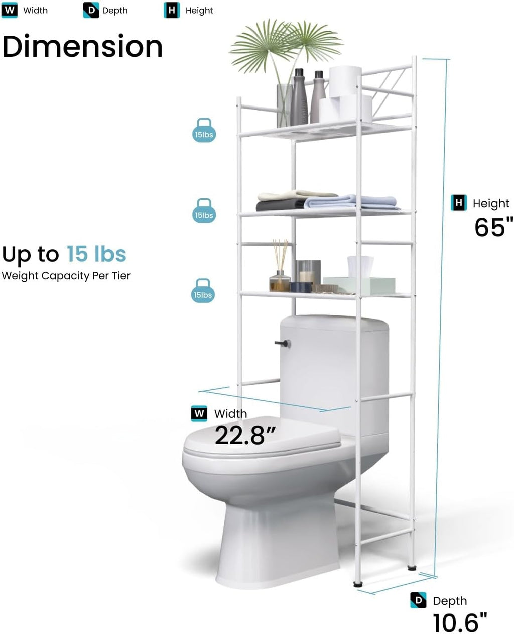 Over-the-Toilet Bathroom Storage Cabinet Organizer | Freestanding Steel Frame Design with 3-Tier Shelves and