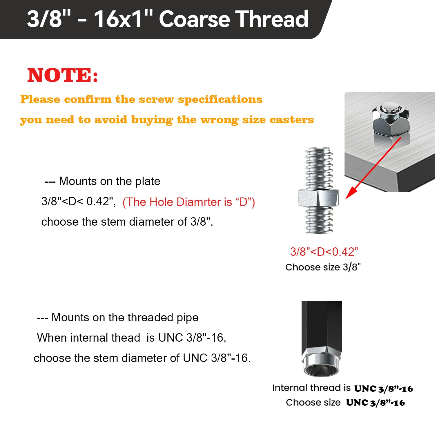 Caster Wheels 5 Inch, Swivel Threaded Stem Casters Set of 4 Heavy Duty 2400lbs, UNC 3/8" -16 x 1 (Stem Diameter 3/8"