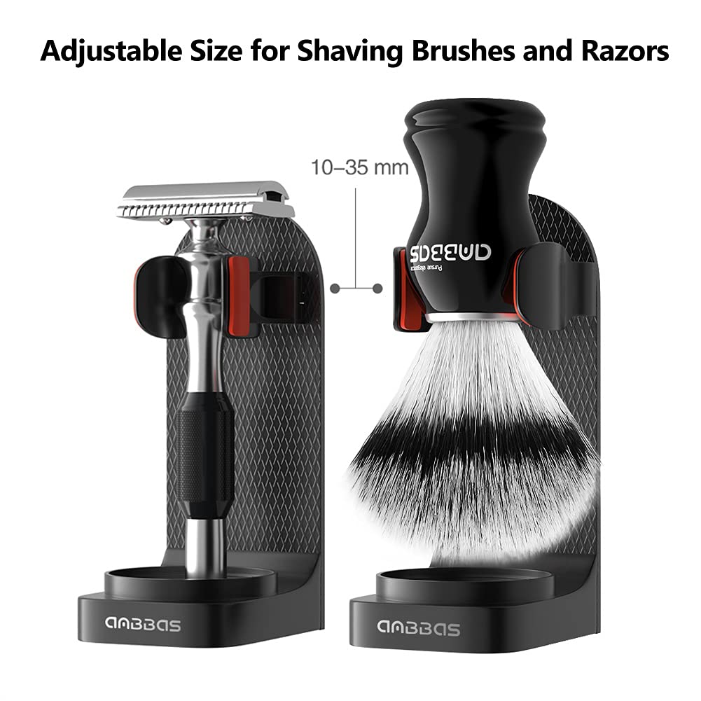 Faux Badger Hair Shaving Brush and Bowl with Black ABS Space-Saving Style Soap Bowl and Brush Holders 4IN1 Shaving
