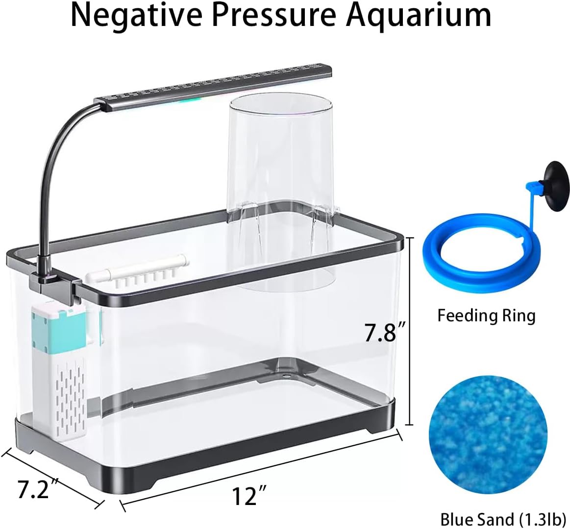 Aquarium Fish Tank Kit, 3 Gallon Betta Fish Tanks Starter Kit with Light and Filter, Blue Sand, Small Tropical Fish