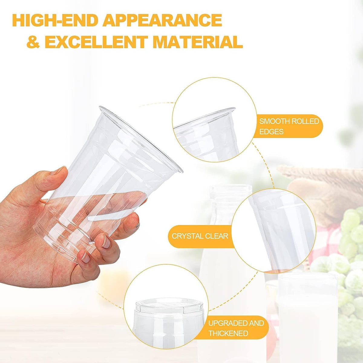 12 Ounce - 100 Count Plastic Cups for Cold Drink, Disposable Coffee Cups