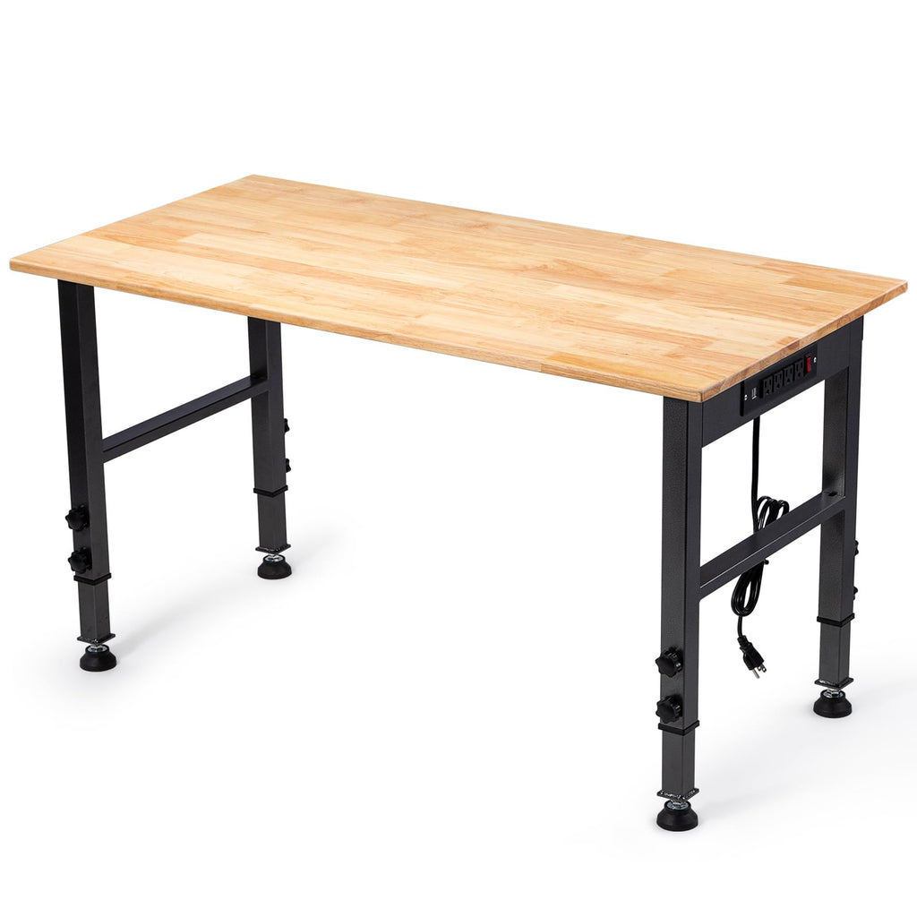 48" Adjustable Workbench, Work Table with Foot Pads & Power Outlet