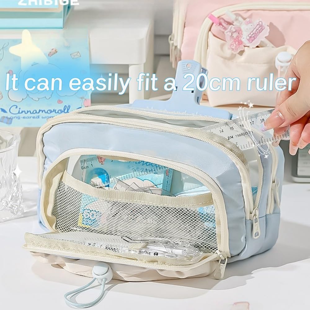 Pencil Case Big Capacity Pen Holder Large Opening Pencil Pouch Box Cute Aesthetic Drawstring Pen Case (Strawberry Pink)