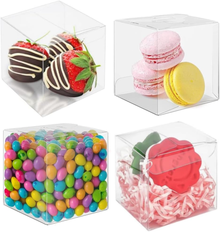 50Clear Favor Boxes Plastic Cube Treat Containers for Wedding Parties