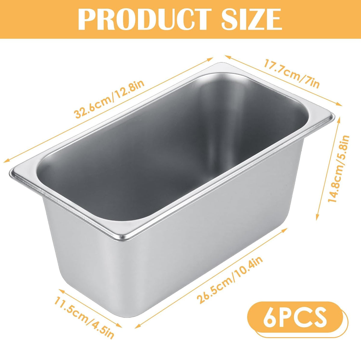 5PCS Hotel Pans Stainless Steel Steam Table Pan Restaurant Supplies 1/3 Size x 6 inch Deep Stainless Steam Table