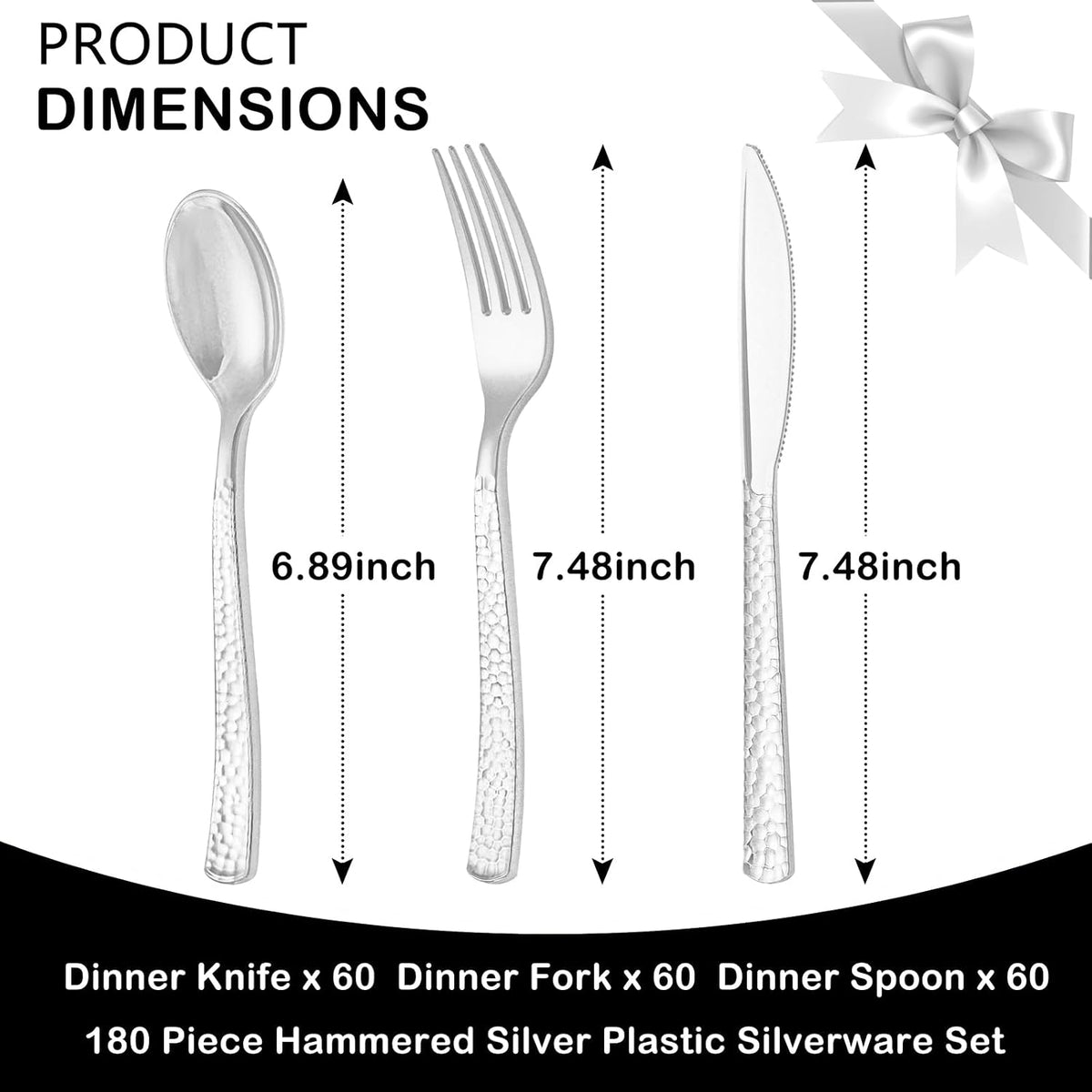 180Pcs Silver Plastic Silverware Set for Wedding,Parties,Events
