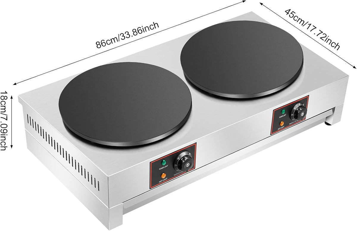 3.4KW Double Head Electric Crepe Maker Machine 16In Non-Stick 110V