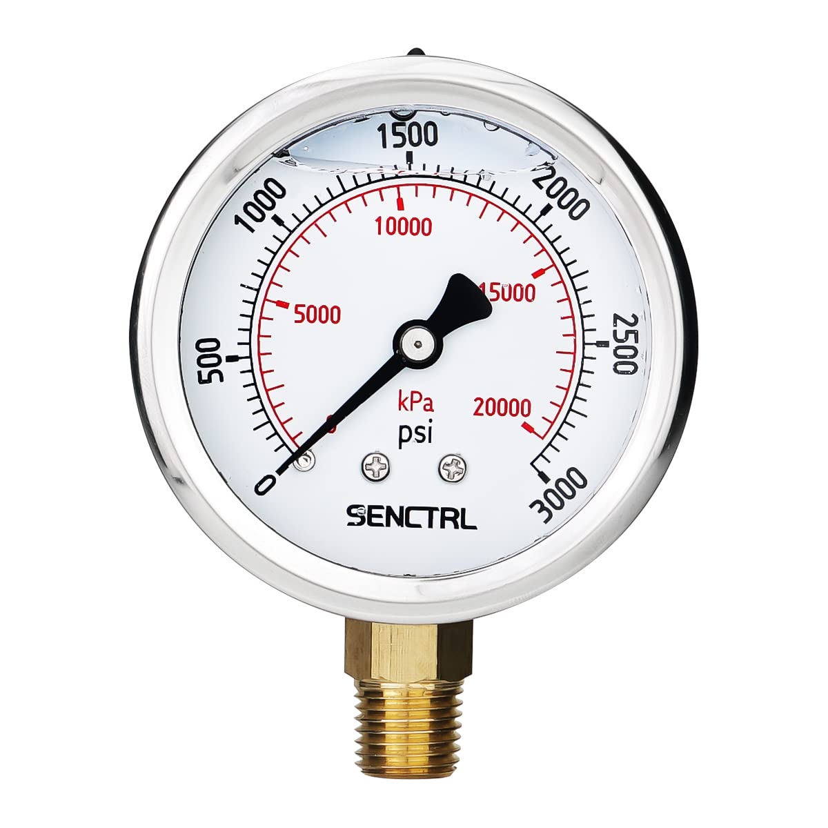 SENCTRL 3000 Psi Glycerin Liquid Filled Hydraulic Pressure Gauge