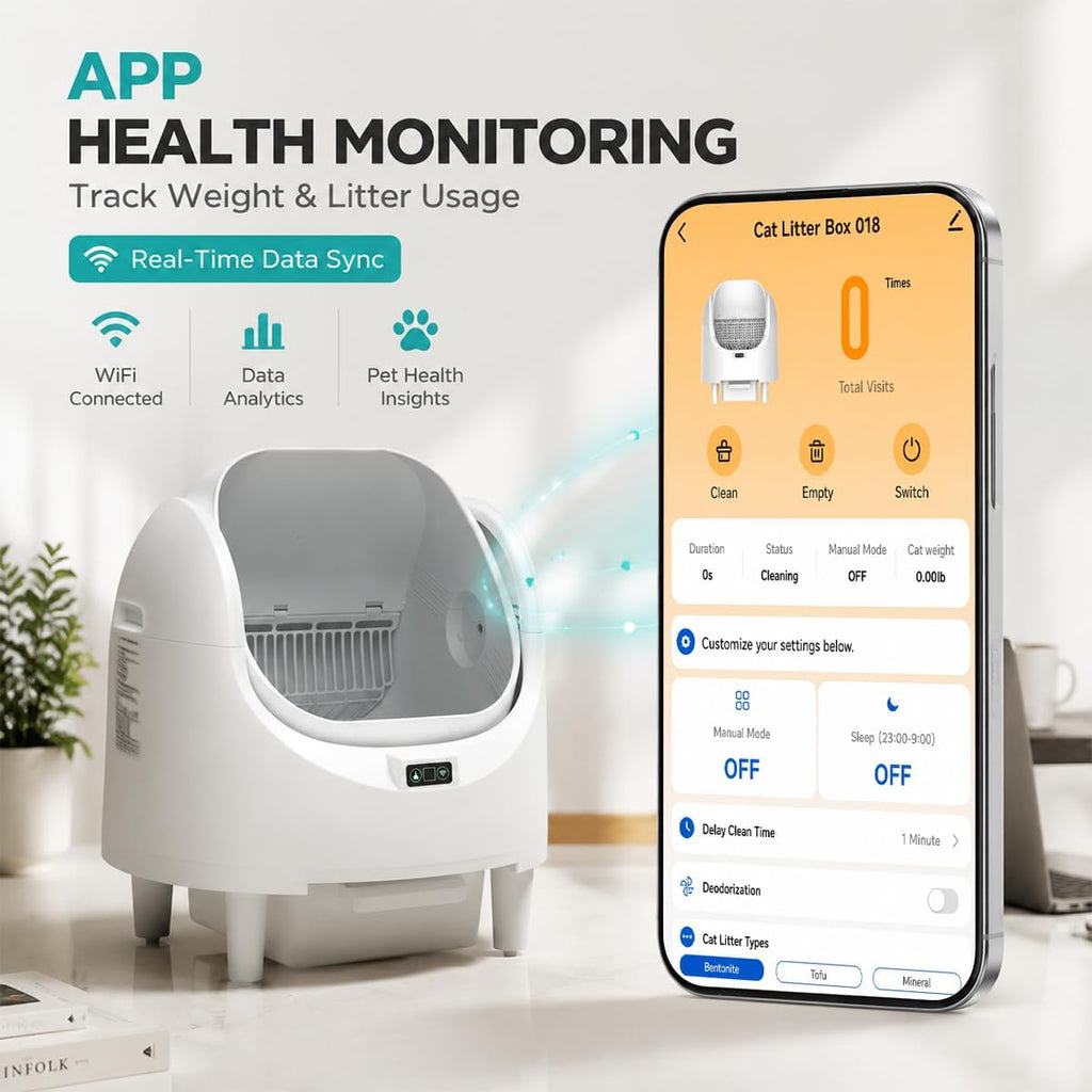 2026 Built-in Odor Control Self Cleaning Litter Box - App Control with Weight Monitoring, Sleeping Mode, Online Usage