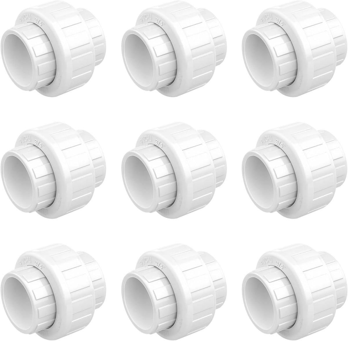 9 pcs 3/4 Inch PVC Union, Socket x Socket Schedule 40 Fitting with EPDM O-Ring for Plumbing, Irrigation, Pool & Outdoor Watering Systems