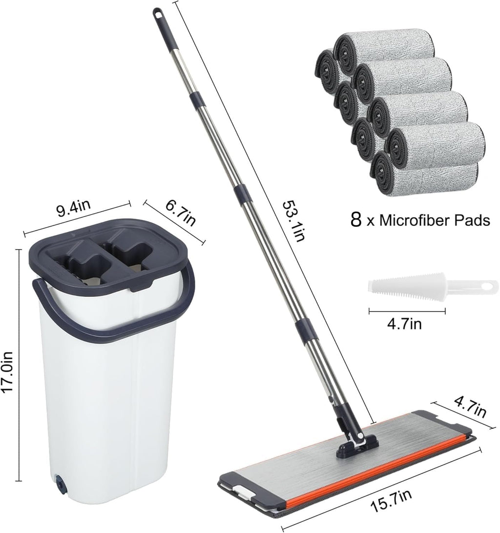 16" Flat Mop and Bucket Set with Wringer, Hands-Free