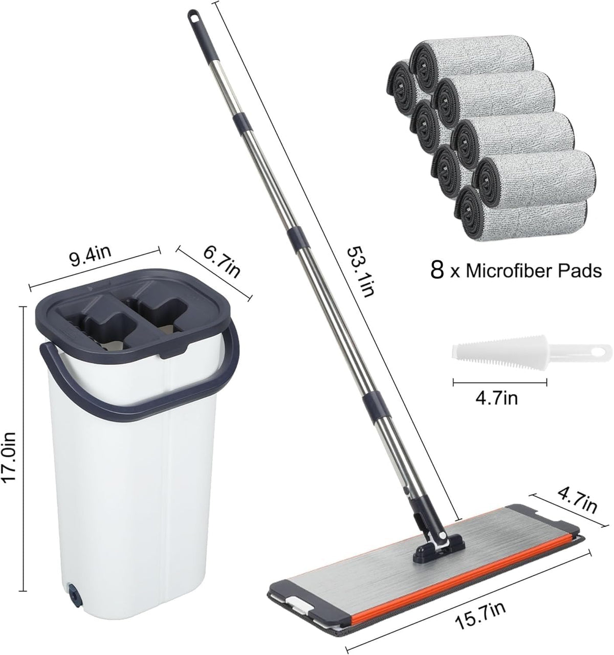 16" Flat Mop and Bucket Set with Wringer, Hands-Free