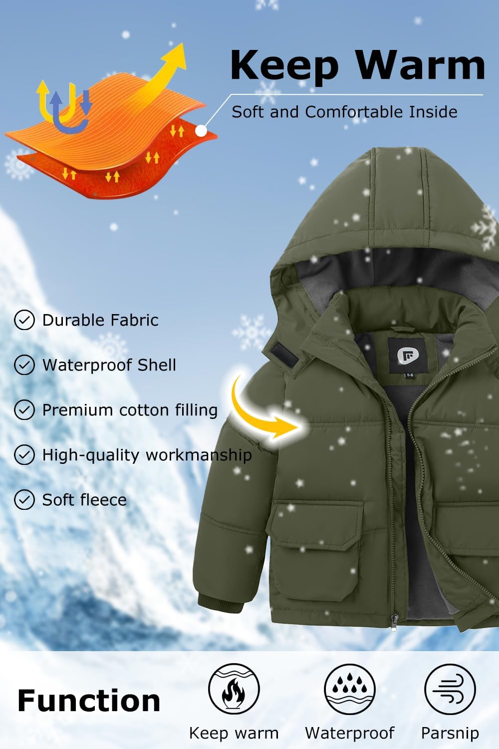 Boys Winter Coat Boys' Thick Puffer Jackets with Removable Hood Warm Quilted Coats Big Boys