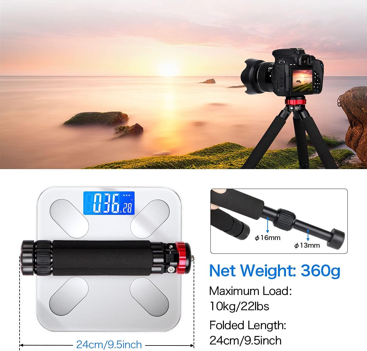 Camera Mini Tripod Table Stand - Compact Aluminum Desktop Tripod | 1/4" & 3/8" Screw Mount, Compatible with DSLR