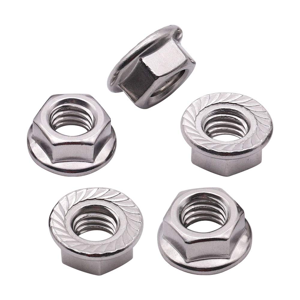 #8-32 (50 Pack) Serrated Flange Hex Nuts, 304 Stainless Steel 18/8 Flange Nuts, UNC Coarse Thread Hex Locknuts