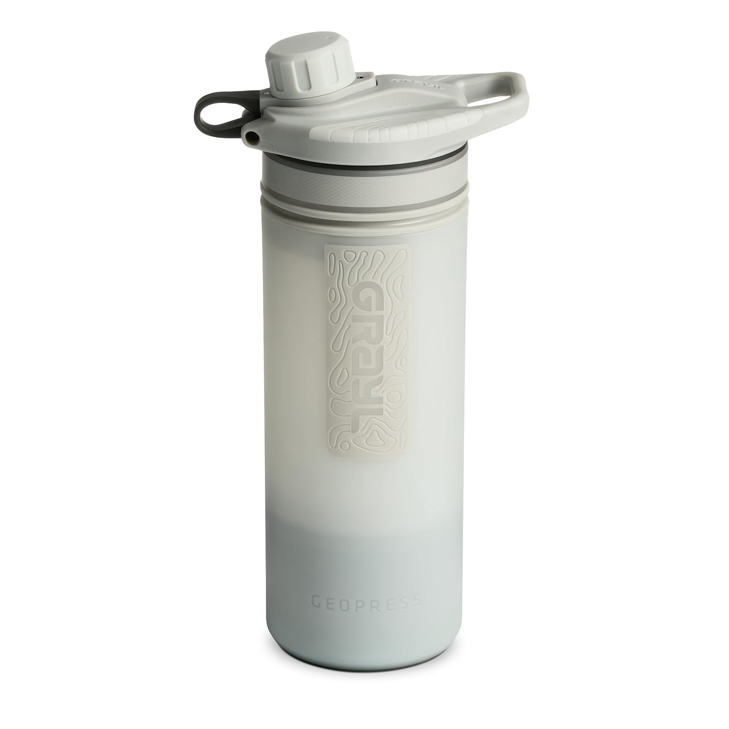 GeoPress 24 oz Water Purifier Bottle - Filter for Hiking, Camping, Survival, Travel (Peak White) | Purifies & Filters