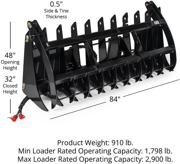 84" Root Grapple Rake, Universal Skid Steer Mount, Wide Clamshell, Twin 3,000 PSI Cylinders, 2,900 LB Rated