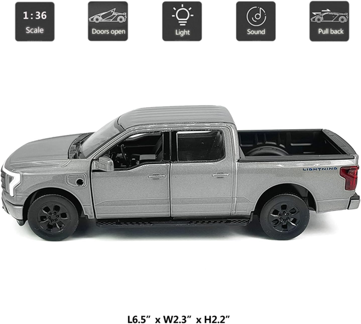 1:36 Scale 2022 F-150 EV Lightning Platinum Pickup Truck SUV Model Toy Car Metal Diecast Toy Vehicle, Doors Open