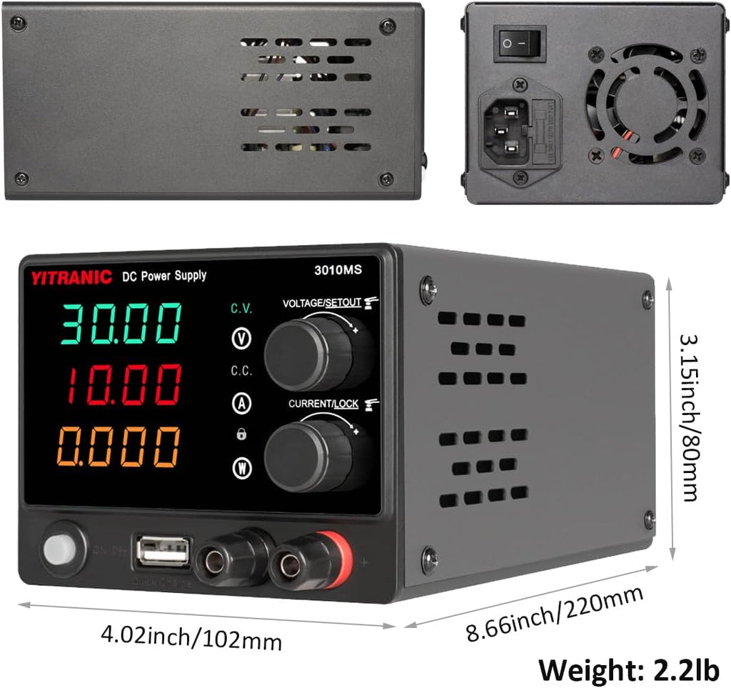 DC Bench Power Supply Variable 0-32V 0-10.1A Lab Source with 4-Digit LED