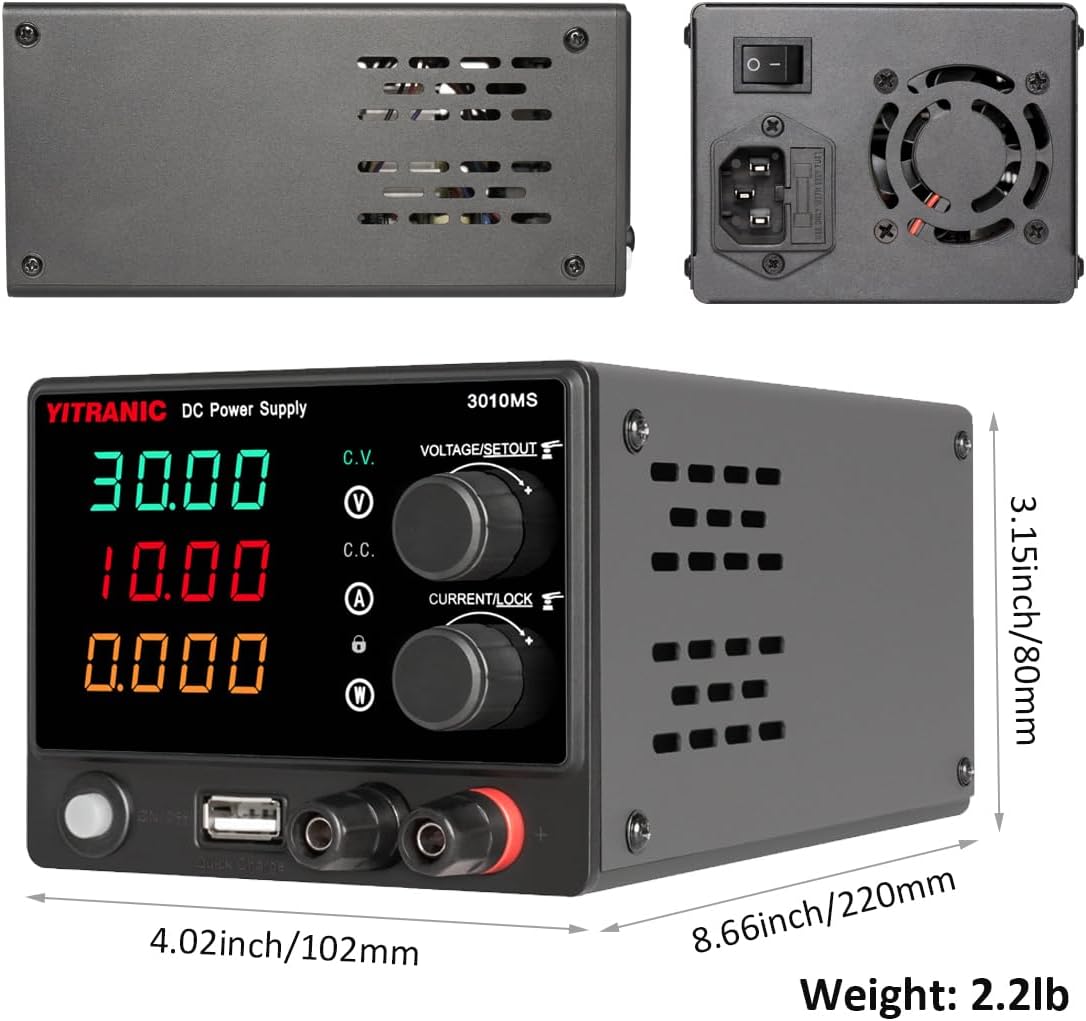 DC Bench Power Supply Variable 0-32V 0-10.1A Lab Source with 4-Digit LED