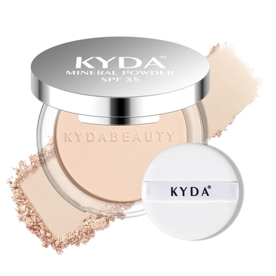 Mineral Powder, SPF 35, 4-in-1 Mineral Pressed Powder Foundation with Concealer and Setting, Matte Weightless Pressed