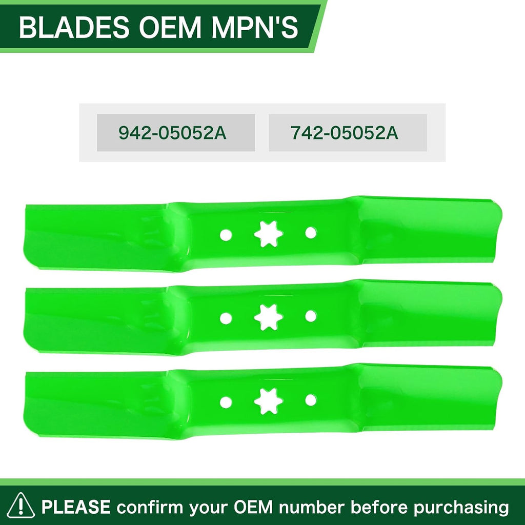 50 Inch Deck High-Lift Mower Blades Fits Cub Cadet ZT1 ZT2 XT1 XT2 LT50 GT50 RZT Troy-Bilt Super Bronco Mustang XP 50 Mower Replaces OEM 742-05052A 942-05052A with 6 Point Star 3 Pack
