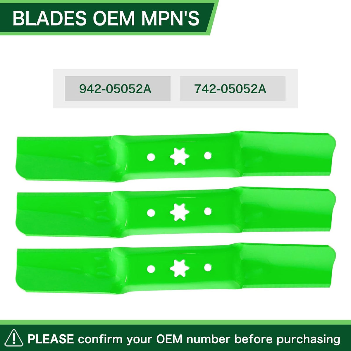 50 Inch Deck High-Lift Mower Blades Fits Cub Cadet ZT1 ZT2 XT1 XT2 LT50 GT50 RZT Troy-Bilt Super Bronco Mustang XP 50 Mower Replaces OEM 742-05052A 942-05052A with 6 Point Star 3 Pack