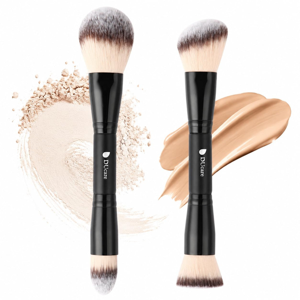Foundation Makeup Brushes, 2Pcs Premium Dual-Ended Makeup Brush Foundation, Powder, Buffer & Contour Brushes for