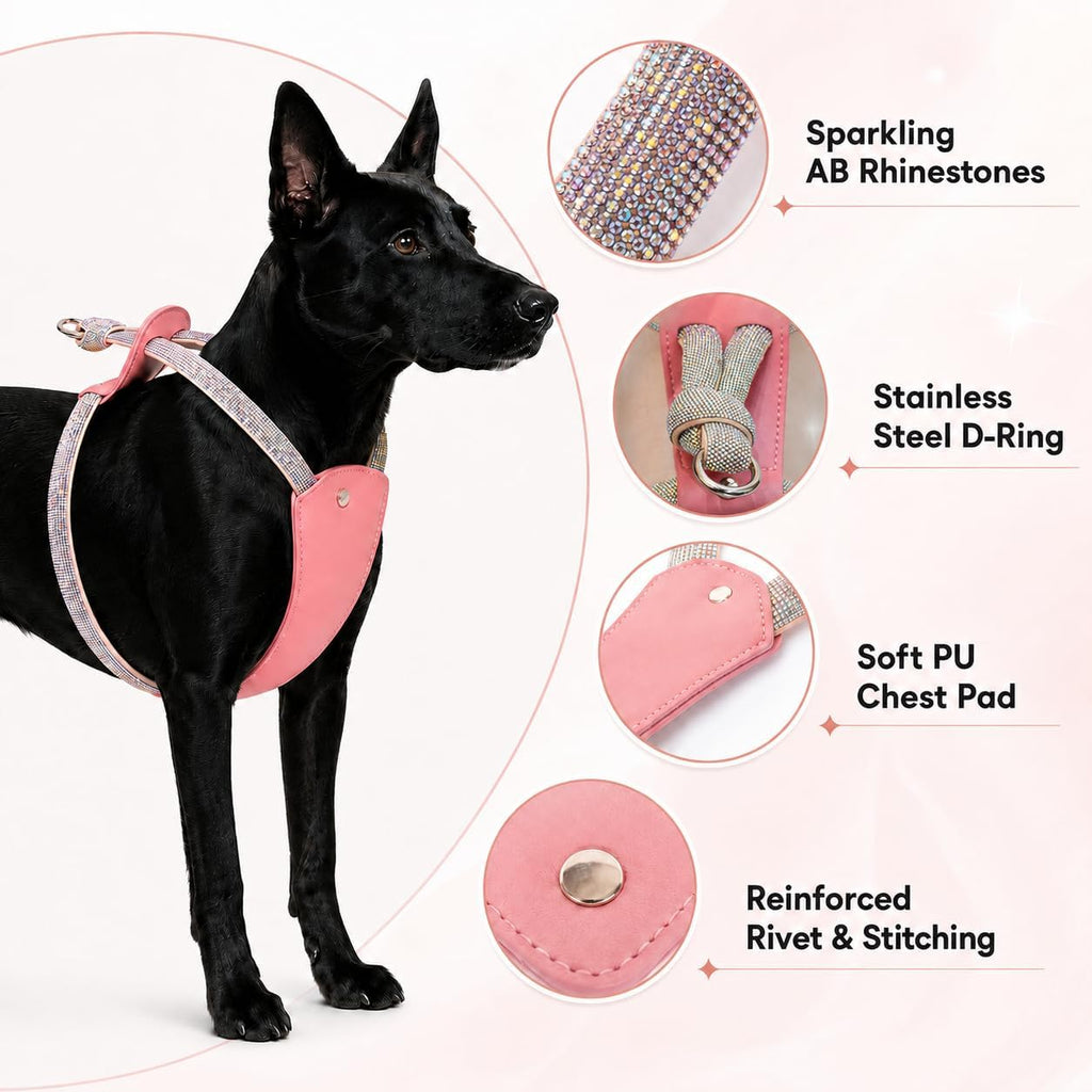 No Pull Dog Harness Step in Easy Walk Rhinestone Crystal Bling Vest Adjustable Soft Padded for Medium Large Dogs