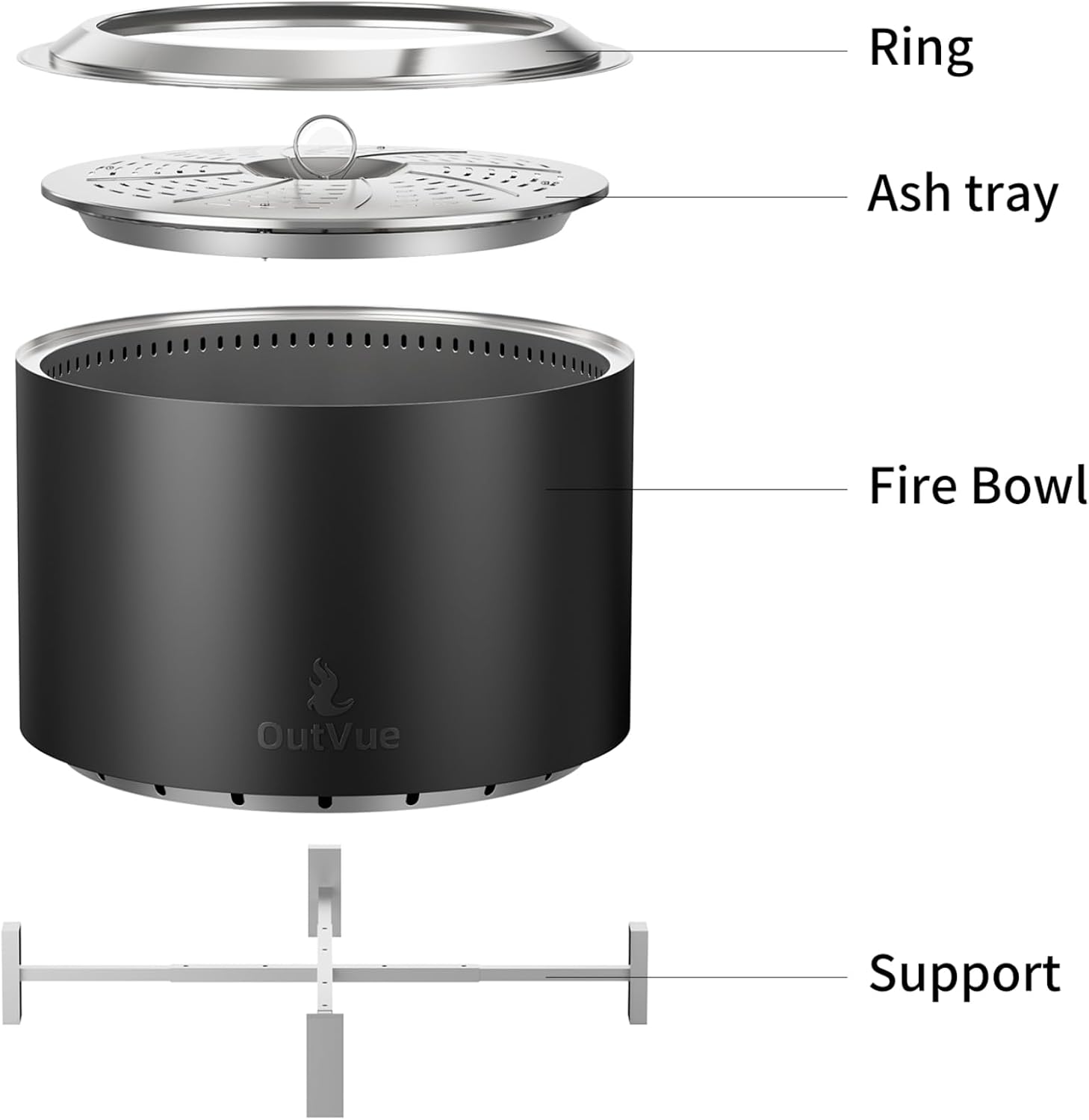 27 Inch Stainless Steel Smokeless Fire Pit with Waterproof Cover