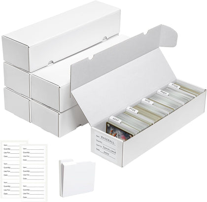 Trading Card Storage Box | 6 Pack • 1100 Count Bulk Card Storage Box | with Dividers | White Corrugated Cardboard