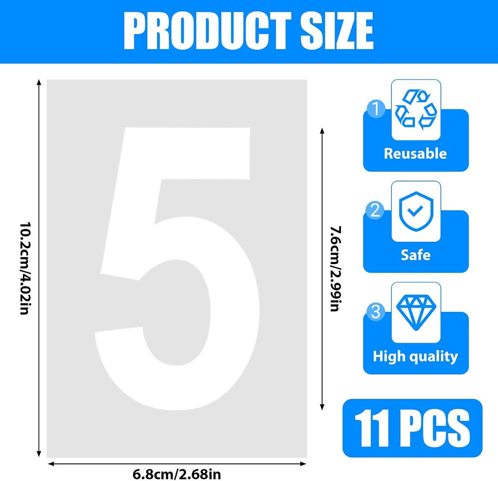 3 Inch Number Stencils – 11 Pcs Reusable Templates for Painting House Numbers, Curb Address, Cakes, Mailboxes, Wood