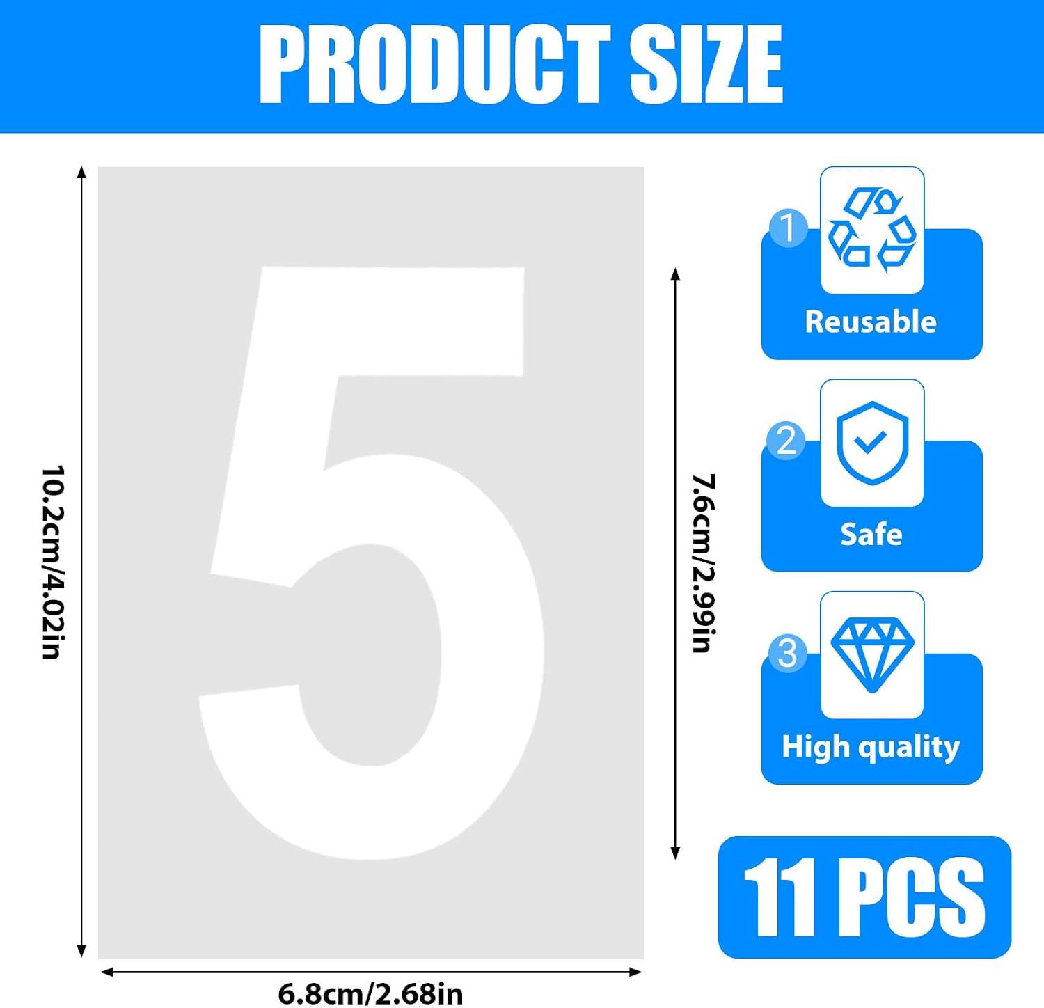 3 Inch Number Stencils – 11 Pcs Reusable Templates for Painting House Numbers, Curb Address, Cakes, Mailboxes, Wood