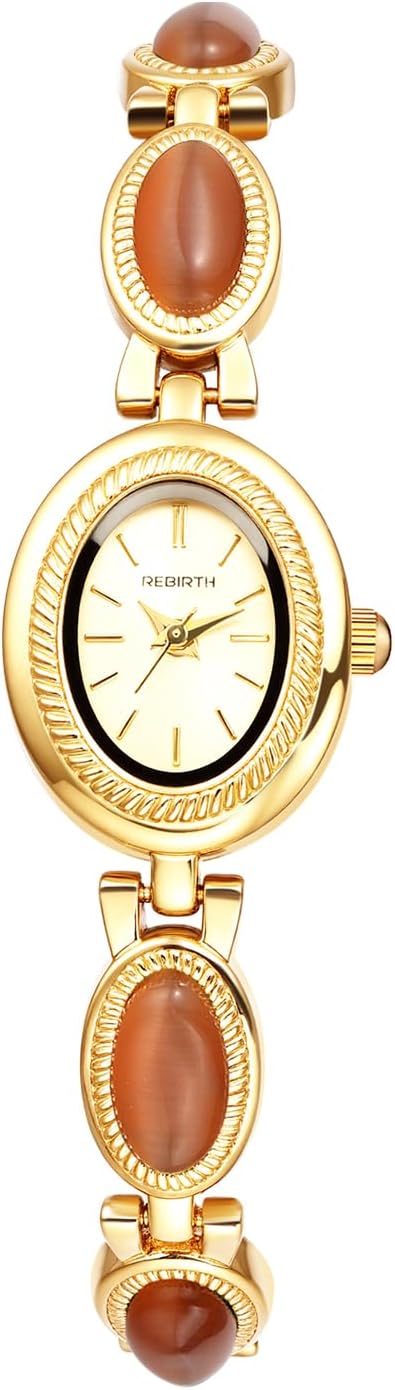 Women's Oval Bracelet Watch: Detachable Strap with Quartz Cat's Eye Stone Vintage Gold Watches Small Dainty 3ATM