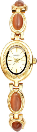 Women's Oval Bracelet Watch: Detachable Strap with Quartz Cat's Eye Stone Vintage Gold Watches Small Dainty 3ATM