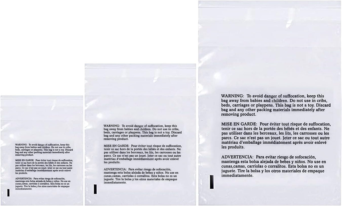 Poly Bags Suffocation Warning 300 Combo Pack 9x12 11x14 14x20 Strong Seal