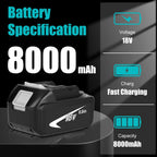 2-Pack 8000mAh High Capacity Replacement for Makita 18V Battery Bl1860B